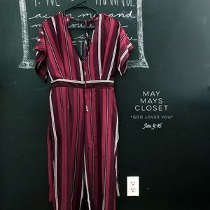 Burgundy Striped Jumpsuit open back Size 3